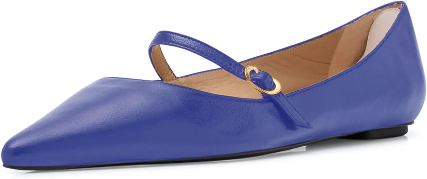 sarawill Women's Pointed Toe Ballet Flats Adjustable Strap with Buckle Mary Jane Flats Comfort Closed Toe Work Dressy Flat Shoes for Women
