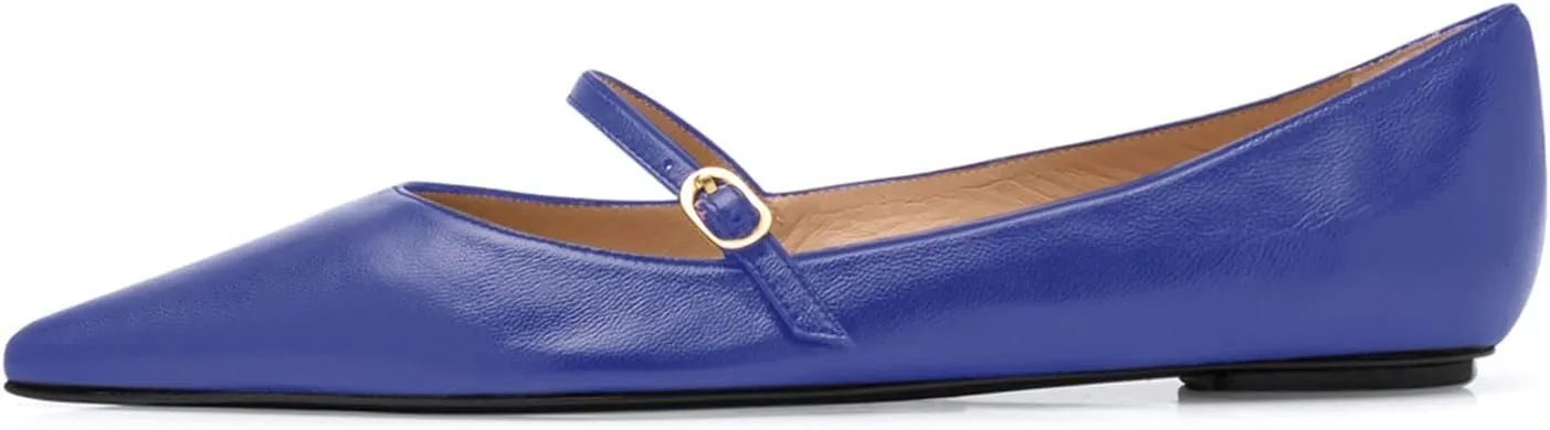 sarawill Women's Pointed Toe Ballet Flats Adjustable Strap with Buckle Mary Jane Flats Comfort Closed Toe Work Dressy Flat Shoes for Women