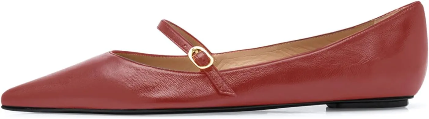 sarawill Women's Pointed Toe Ballet Flats Adjustable Strap with Buckle Mary Jane Flats Comfort Closed Toe Work Dressy Flat Shoes for Women