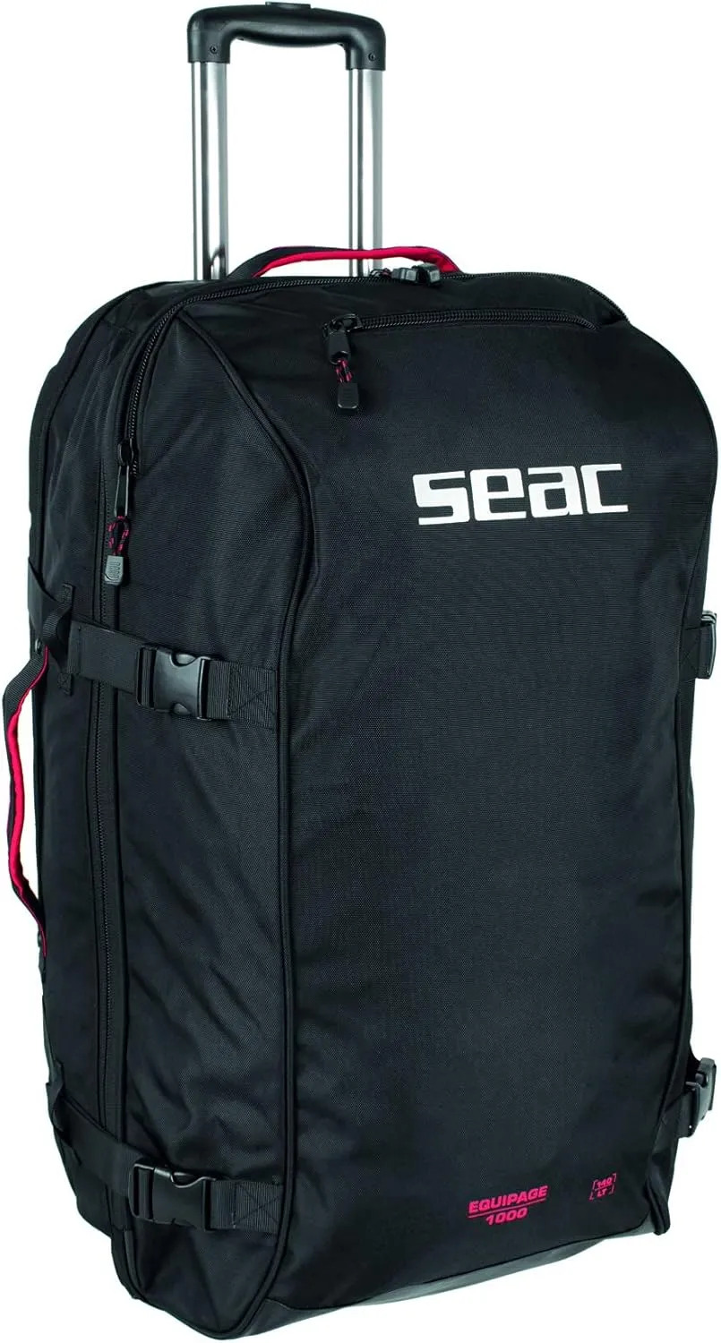 SEAC Equipage 1000, Roller Backpack Bag for Scuba Diving Equipment, 140 lt, 30"" x17 x15, Large Duffel Gear Bag, Black
