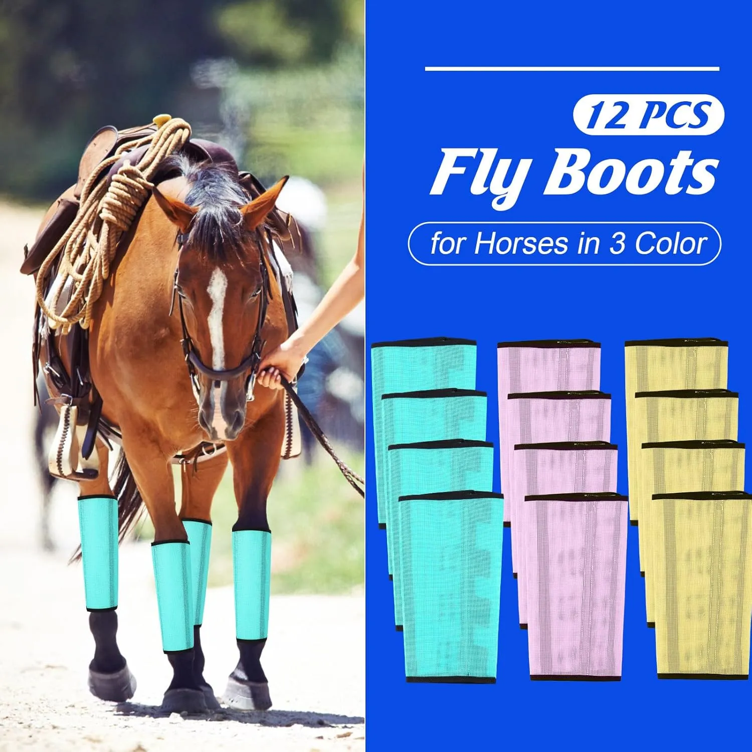 Set of 12 Mesh Fly Boots for Horse Breathable Mesh Horse Boots Protective Horse Leg Loose Wraps Horse Leggings for Preventing Flies and Mosquitoes Bites