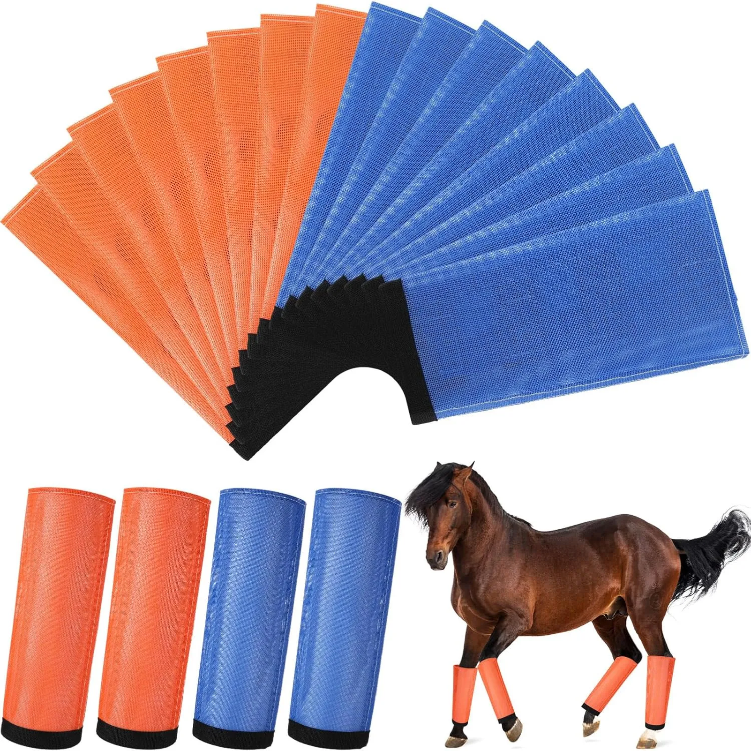 Set of 16 Mesh Fly Boots for Horse Breathable Mesh Horse Boots Protective Horse Leg Wraps Horse Leggings for Preventing Flies and Mosquitoes Bites