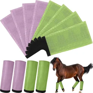 Set of 8 Mesh Fly Boots for Horse Breathable Mesh Horse Boots Protective Loose Wraps Adjustable for Preventing Legs Reduces Flies and Mosquitoes Bites(Green, Purple)