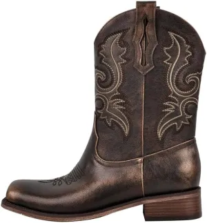 sexytag Cowboy Boots for Men Square Toe Embroidered Western Short Ankle Booties