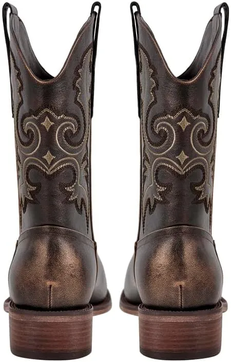 sexytag Cowboy Boots for Men Square Toe Embroidered Western Short Ankle Booties