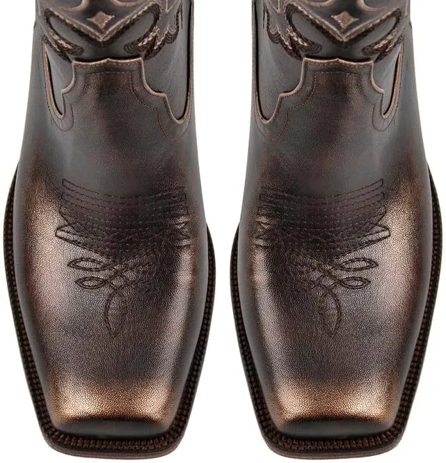 sexytag Cowboy Boots for Men Square Toe Embroidered Western Short Ankle Booties