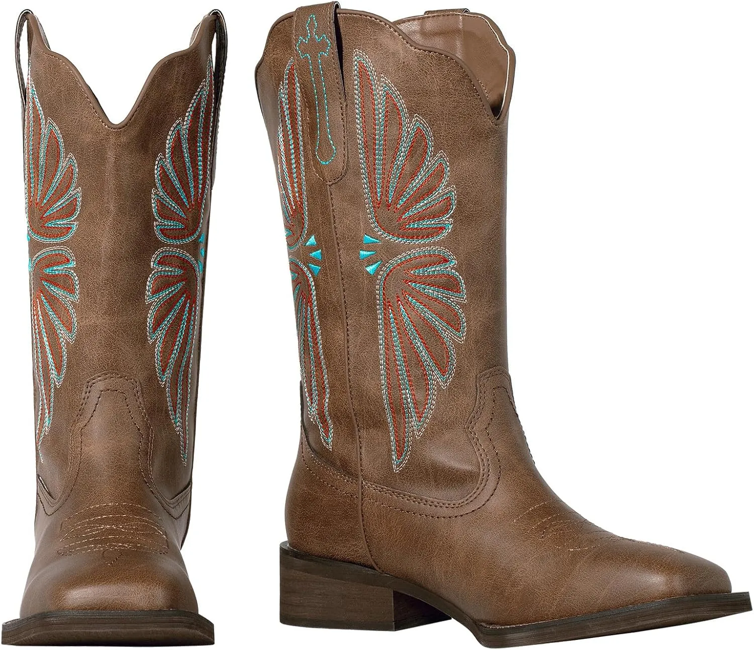 SheSole Women's Cowboy Boots Square Toe Cowgirl Boots Wide Calf Fashion Western Boots