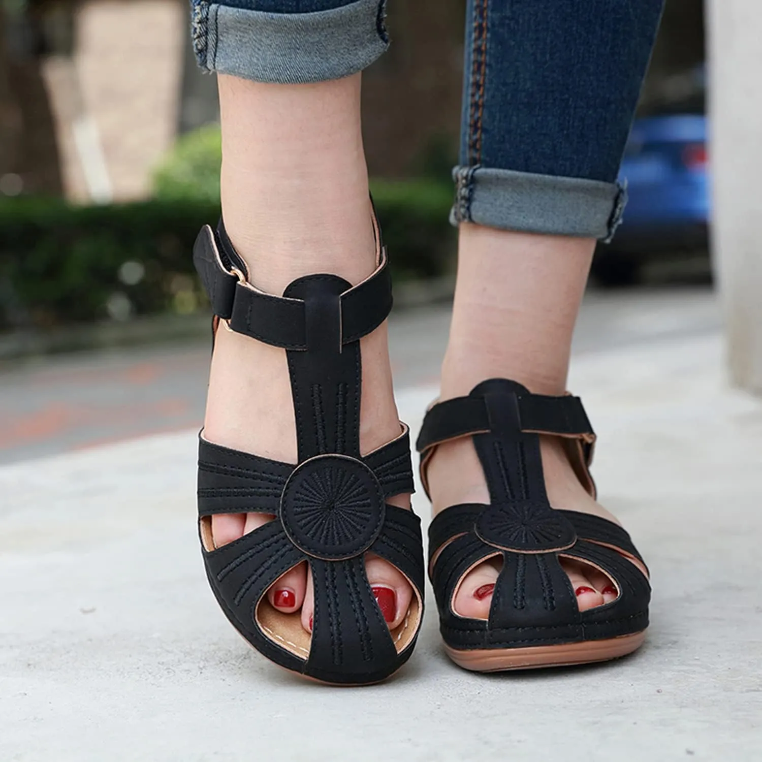 SHIBEVER Women's Wedge Sandals Summer: Closed Toe Sandals for Women Platform Dressy Wedge Size 5-11