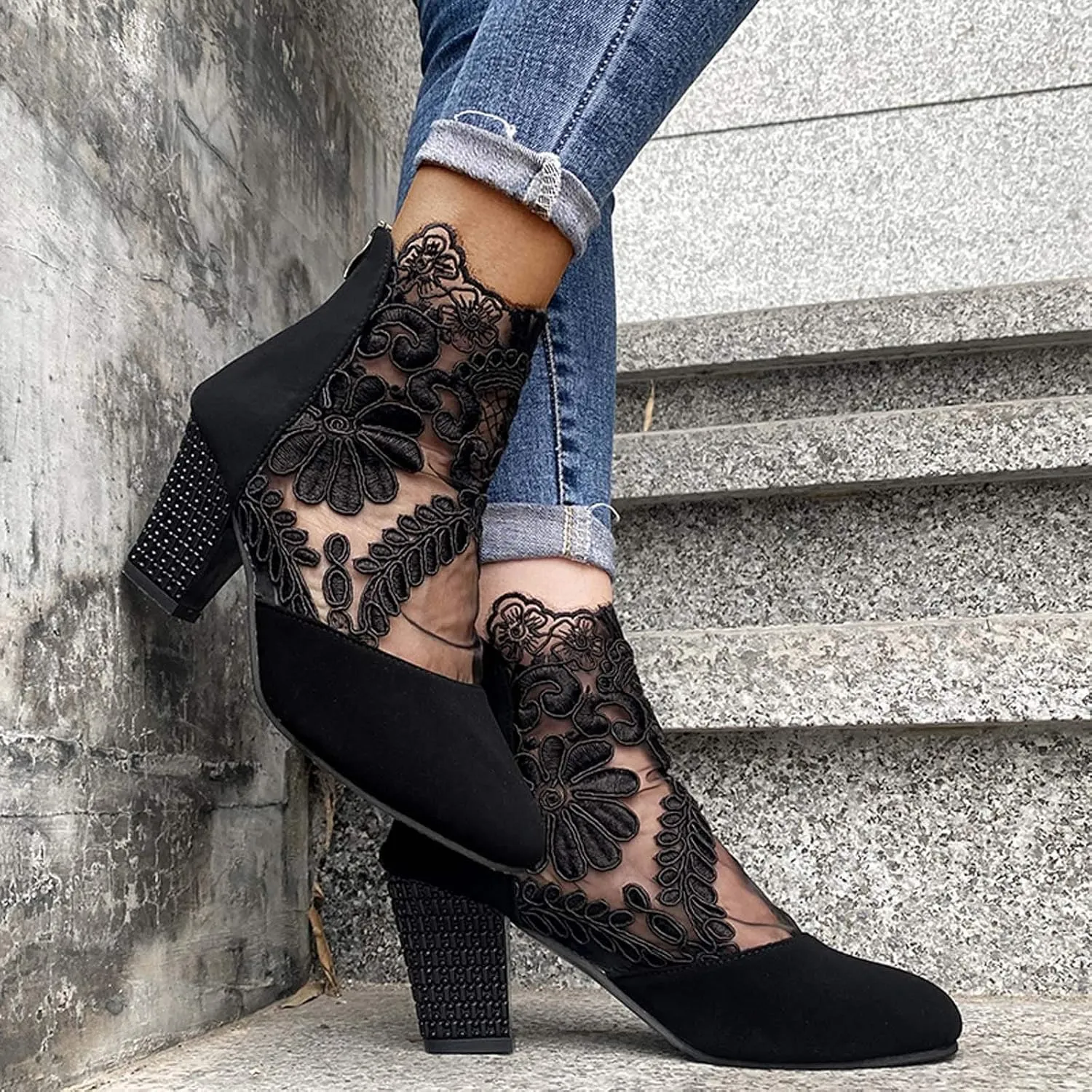 Shoe Tree Women's Shoes Heel Casual Zip High Sandals Ethnic Mesh Flowers Women Breathable Yarn Leopard Summer