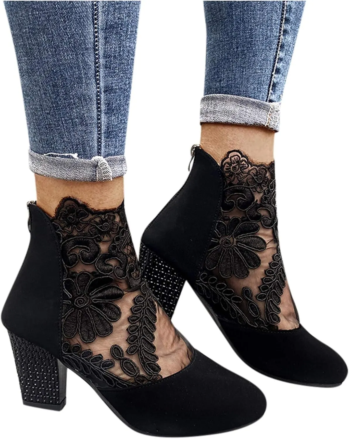 Shoe Tree Women's Shoes Heel Casual Zip High Sandals Ethnic Mesh Flowers Women Breathable Yarn Leopard Summer