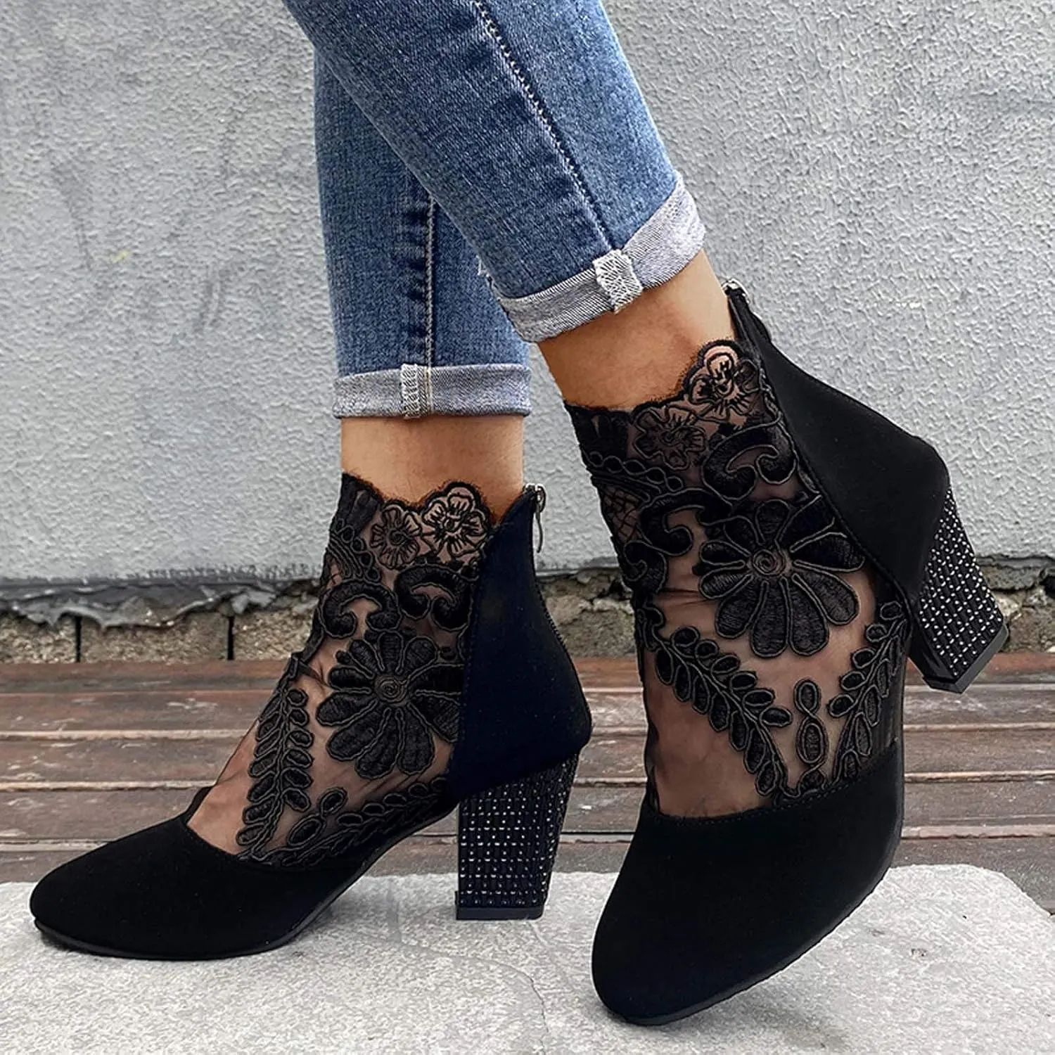 Shoe Tree Women's Shoes Heel Casual Zip High Sandals Ethnic Mesh Flowers Women Breathable Yarn Leopard Summer