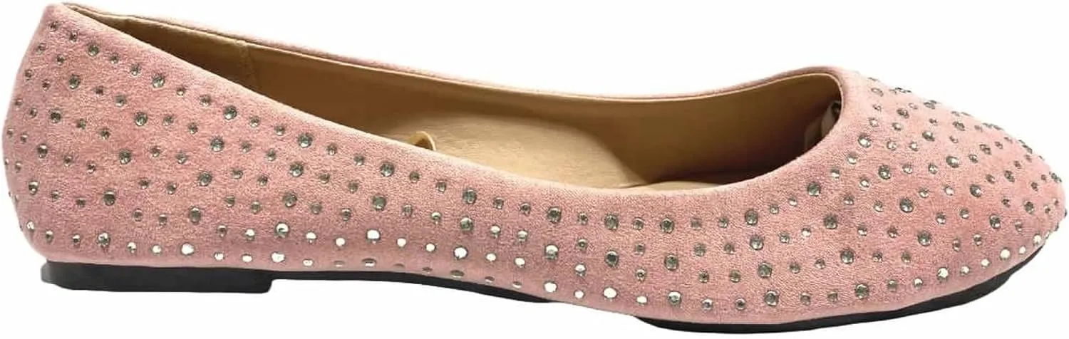Shoes 18 Womens Faux Suede Rhinestone Ballerina Ballet Flats Shoes
