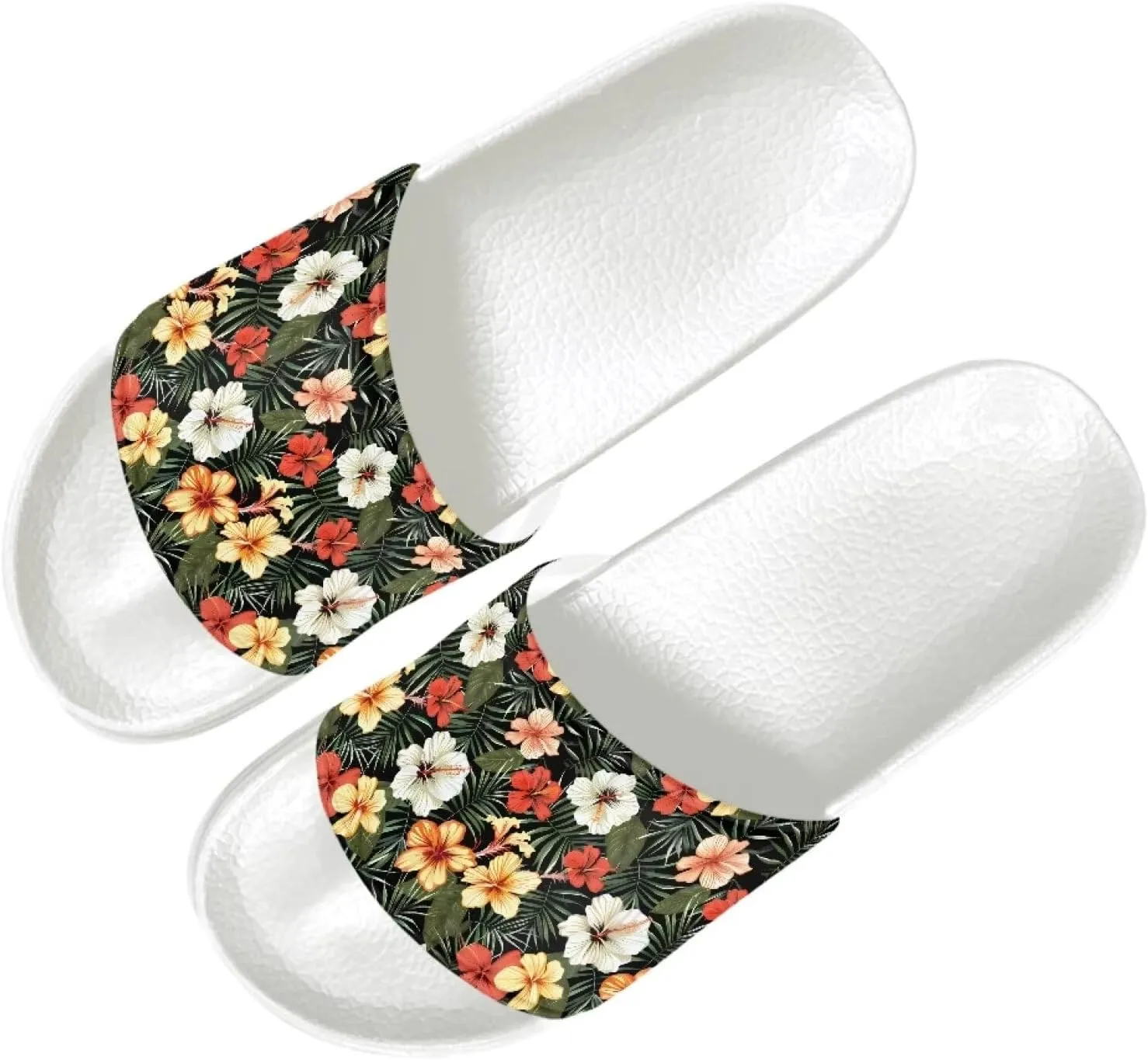 Slide Sandals for Womens Open Toe Non-Slip Shower Shoes Single Band White Sandals Comfy Ultra Cushion Footwear Wide Width Slippers for Spa Bath Pool Gym