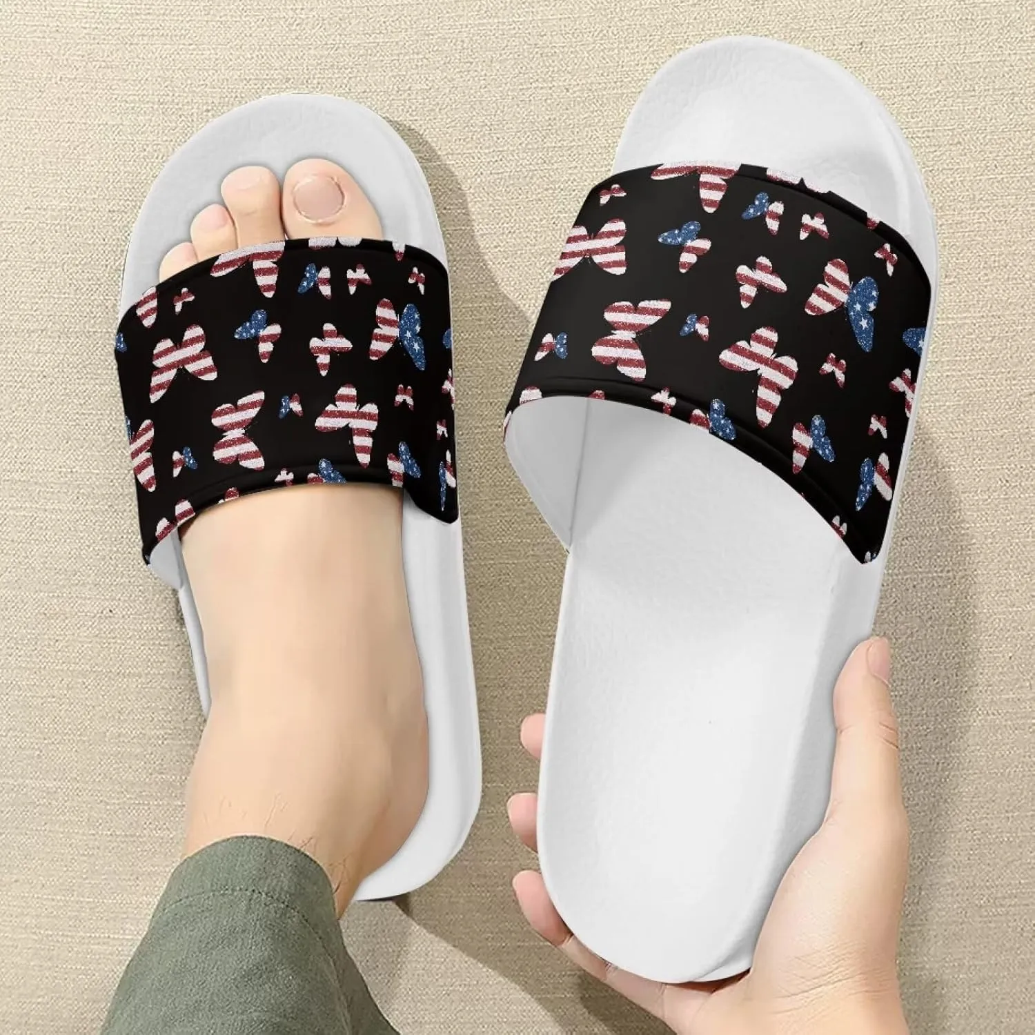 Slide Sandals for Womens Open Toe Non-Slip Shower Shoes Single Band White Sandals Comfy Ultra Cushion Footwear Wide Width Slippers for Spa Bath Pool Gym
