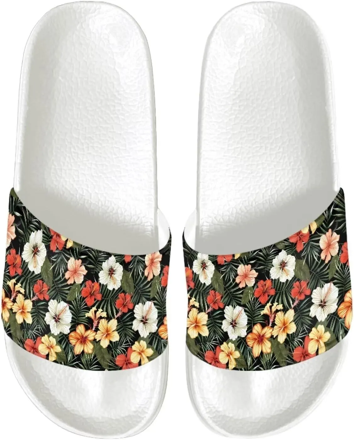 Slide Sandals for Womens Open Toe Non-Slip Shower Shoes Single Band White Sandals Comfy Ultra Cushion Footwear Wide Width Slippers for Spa Bath Pool Gym