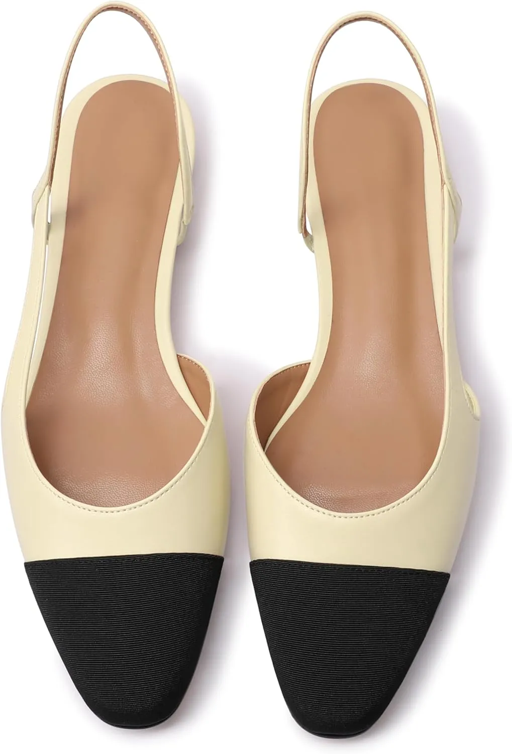 Slingback Flats for Women Sling Back Shoes Closed Toe Two Tone Low Heel Pumps Dressy Work Office Dress Shoes