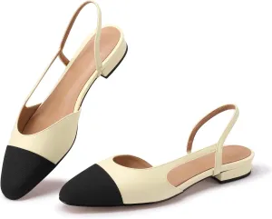 Slingback Flats for Women Sling Back Shoes Closed Toe Two Tone Low Heel Pumps Dressy Work Office Dress Shoes