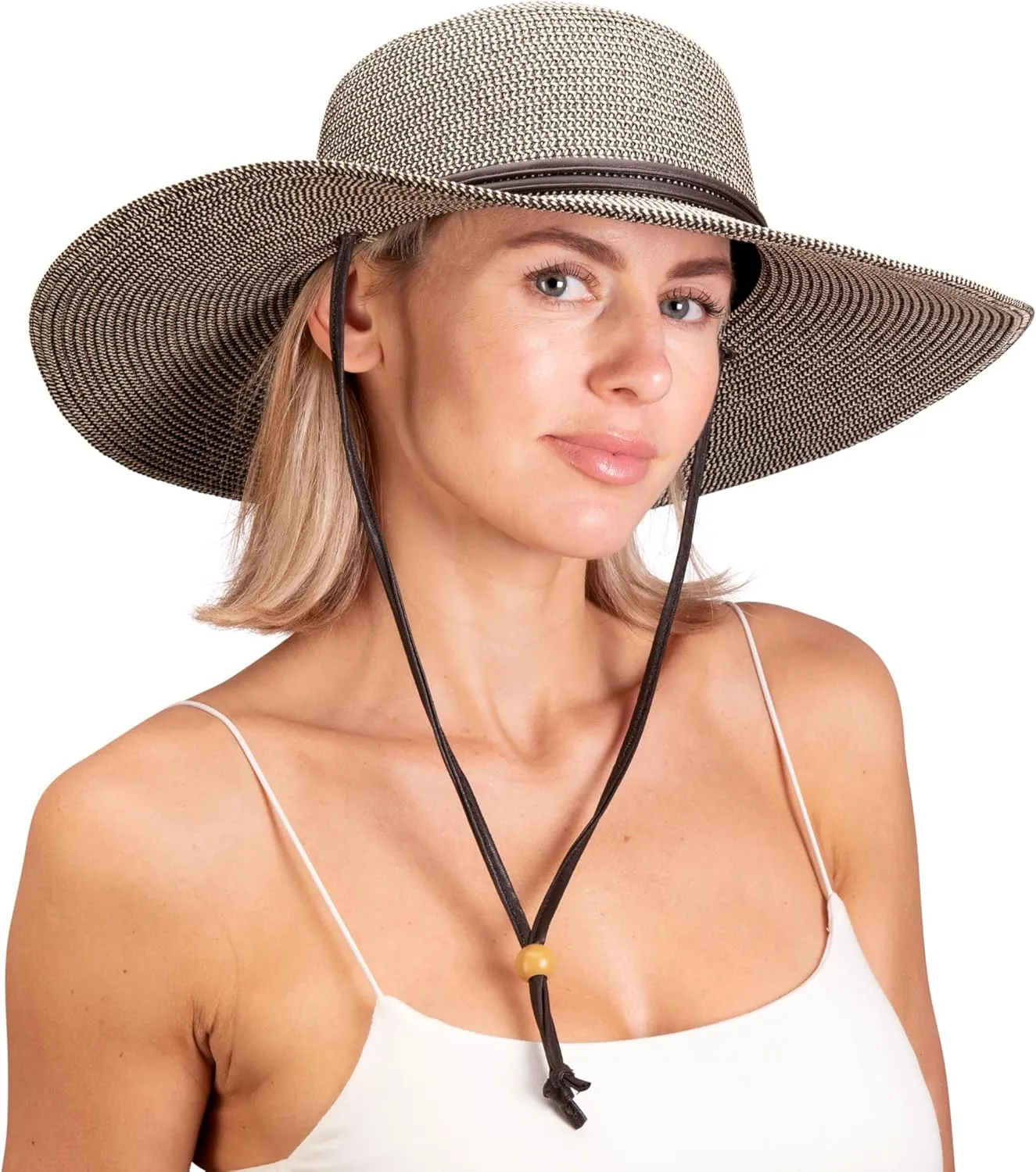 Sloggers Women's Wide Brim Braided Sun Hat with Wind Lanyard - UPF 50  Maximum Sun Protection