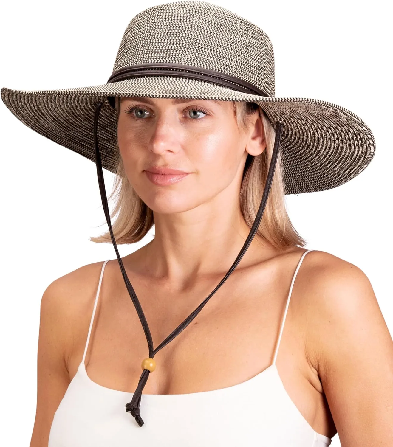 Sloggers Women's Wide Brim Braided Sun Hat with Wind Lanyard - UPF 50  Maximum Sun Protection