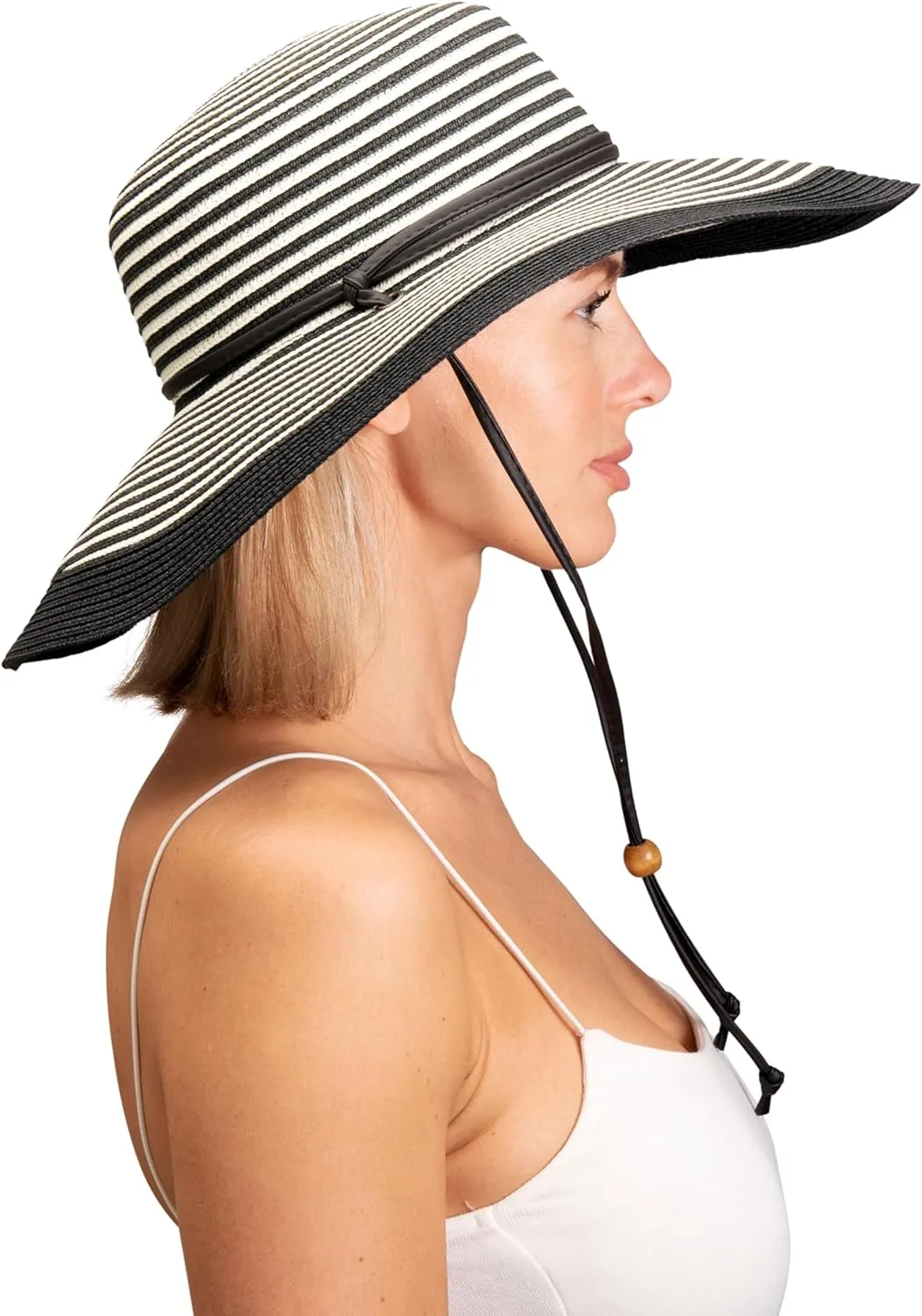 Sloggers Women's Wide Brim Braided Sun Hat with Wind Lanyard - UPF 50  Maximum Sun Protection
