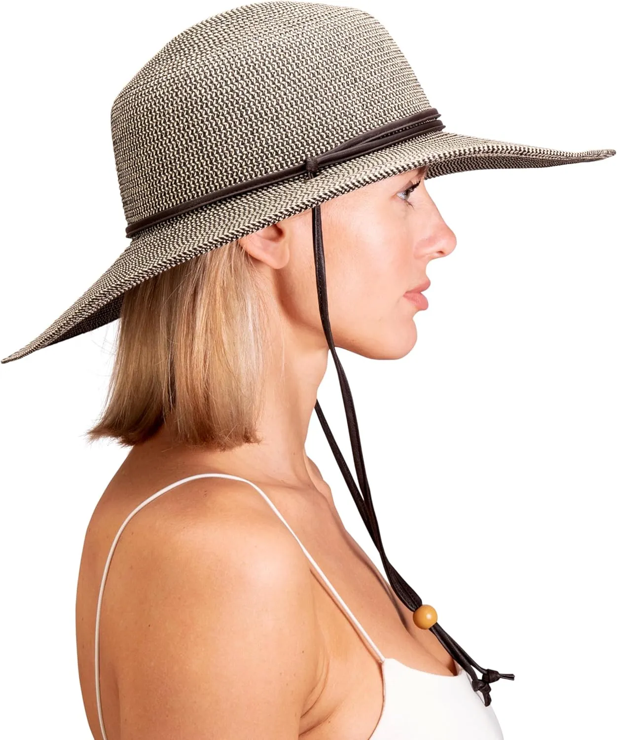 Sloggers Women's Wide Brim Braided Sun Hat with Wind Lanyard - UPF 50  Maximum Sun Protection