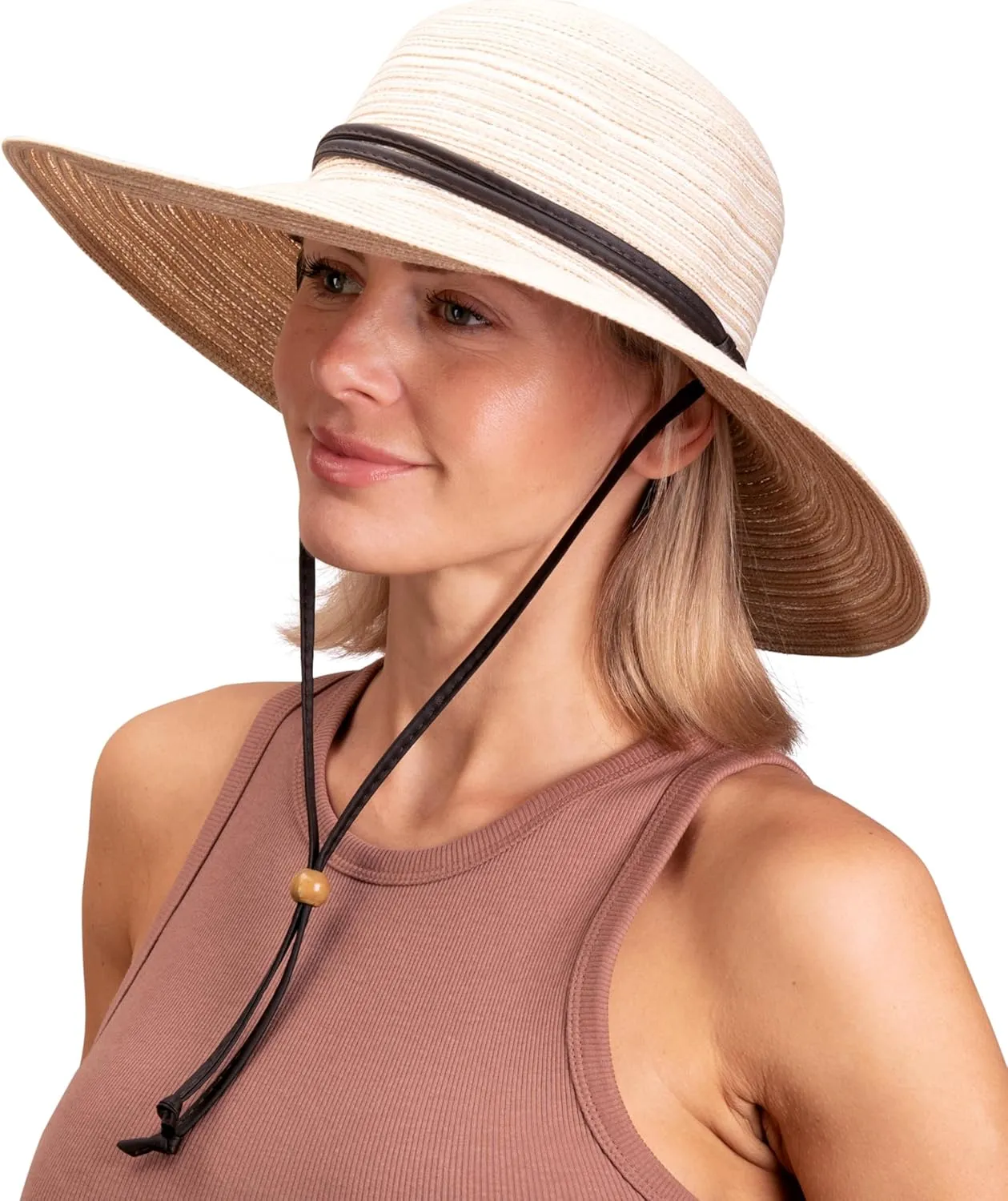 Sloggers Women's Wide Brim Braided Sun Hat with Wind Lanyard - UPF 50  Maximum Sun Protection