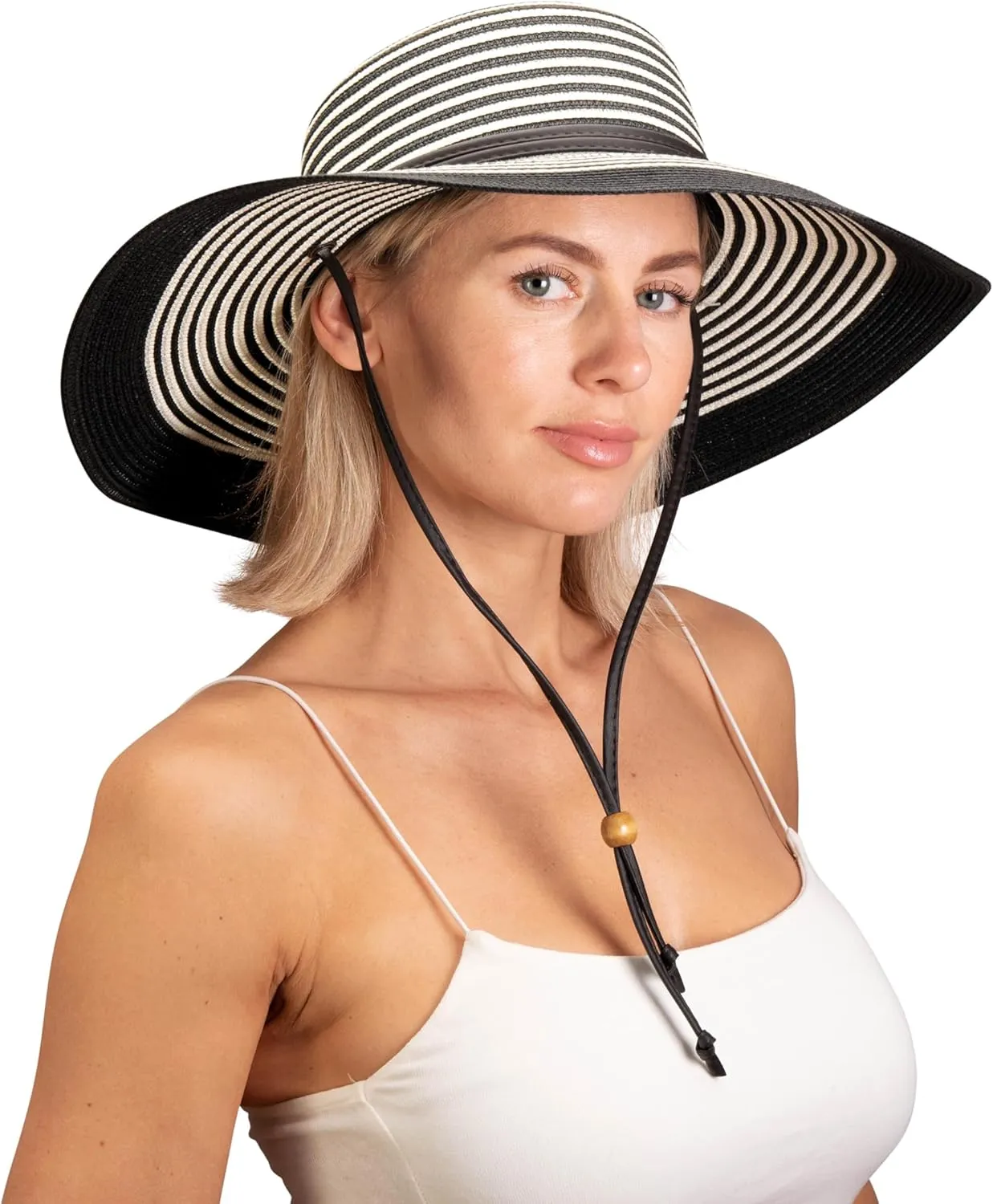 Sloggers Women's Wide Brim Braided Sun Hat with Wind Lanyard - UPF 50  Maximum Sun Protection