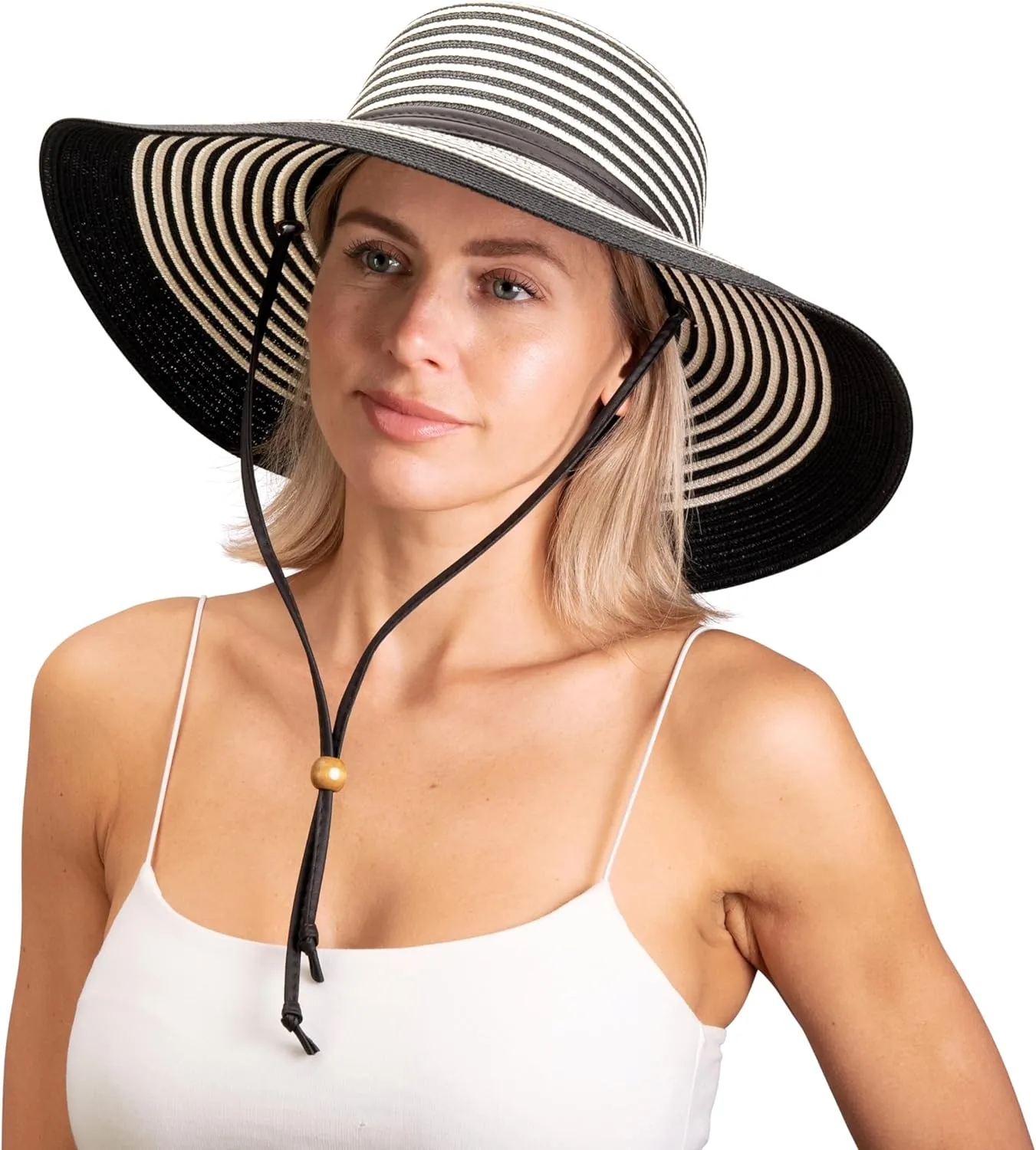 Sloggers Women's Wide Brim Braided Sun Hat with Wind Lanyard - UPF 50  Maximum Sun Protection