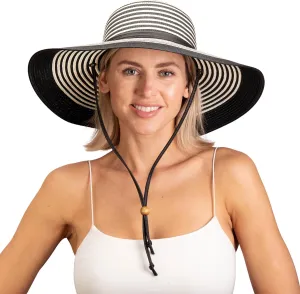Sloggers Women's Wide Brim Braided Sun Hat with Wind Lanyard - UPF 50  Maximum Sun Protection