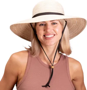 Sloggers Women's Wide Brim Braided Sun Hat with Wind Lanyard - UPF 50  Maximum Sun Protection