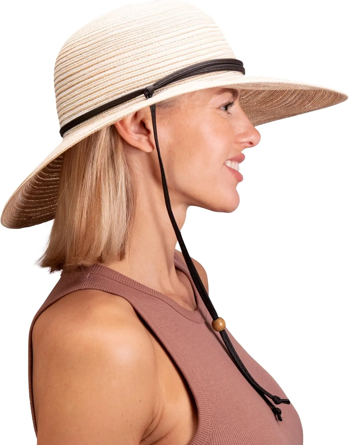 Sloggers Women's Wide Brim Braided Sun Hat with Wind Lanyard - UPF 50  Maximum Sun Protection