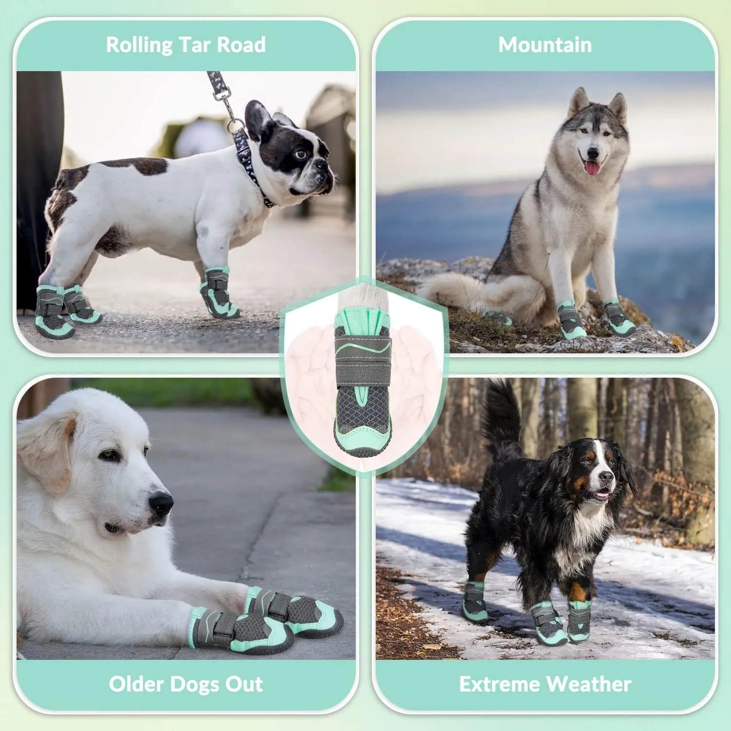 SlowTon Dog Shoes for Large Small Medium Dogs - Breathable Dog Boots for Summer Hot Pavement, Paw Protector for Outdoor Walking Winter Snow, Anti-Slip Rubber Dog Booties for Hardwood Floor (GR GY, 2)