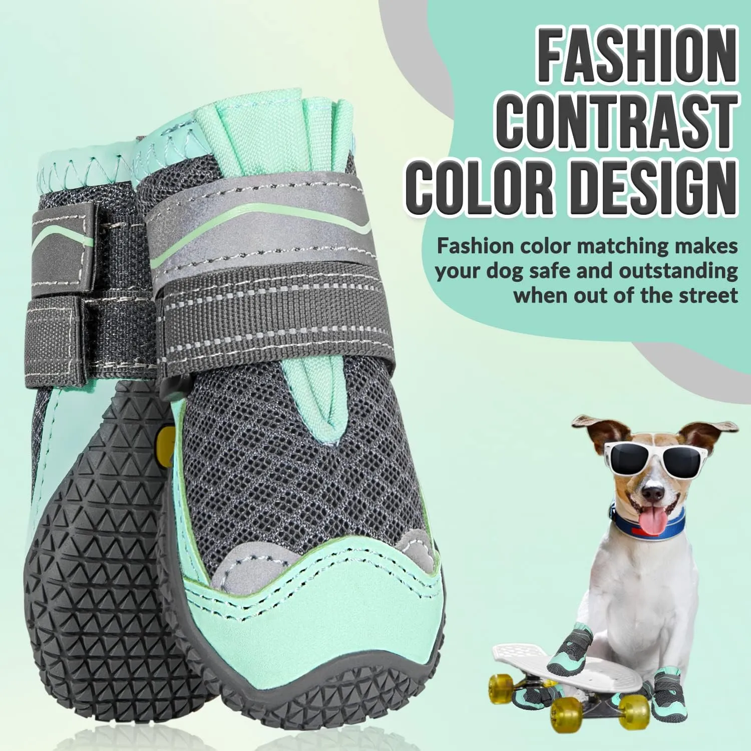 SlowTon Dog Shoes for Large Small Medium Dogs - Breathable Dog Boots for Summer Hot Pavement, Paw Protector for Outdoor Walking Winter Snow, Anti-Slip Rubber Dog Booties for Hardwood Floor (GR GY, 2)