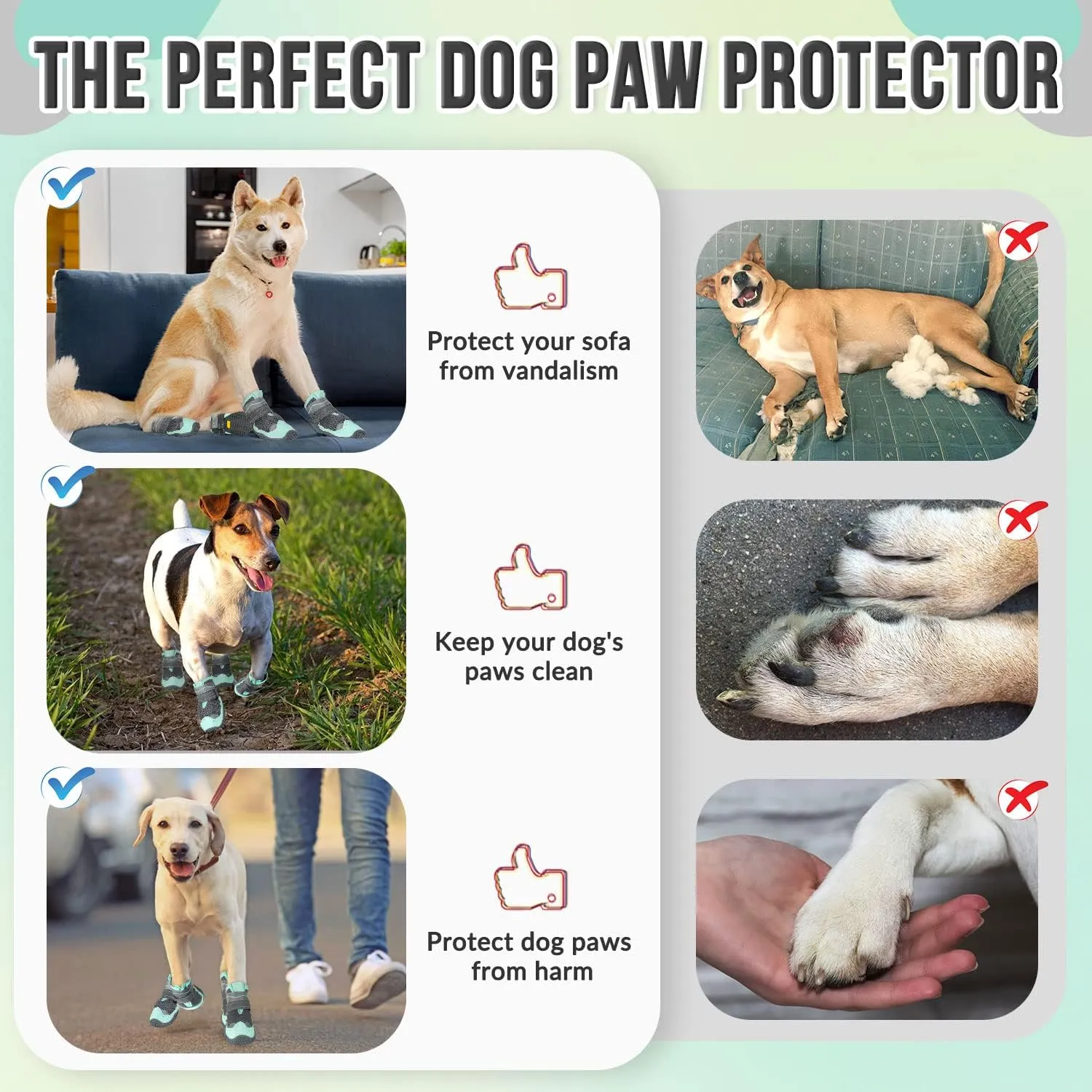 SlowTon Dog Shoes for Large Small Medium Dogs - Breathable Dog Boots for Summer Hot Pavement, Paw Protector for Outdoor Walking Winter Snow, Anti-Slip Rubber Dog Booties for Hardwood Floor (GR GY, 2)