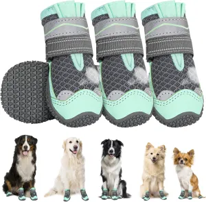 SlowTon Dog Shoes for Large Small Medium Dogs - Breathable Dog Boots for Summer Hot Pavement, Paw Protector for Outdoor Walking Winter Snow, Anti-Slip Rubber Dog Booties for Hardwood Floor (GR GY, 2)