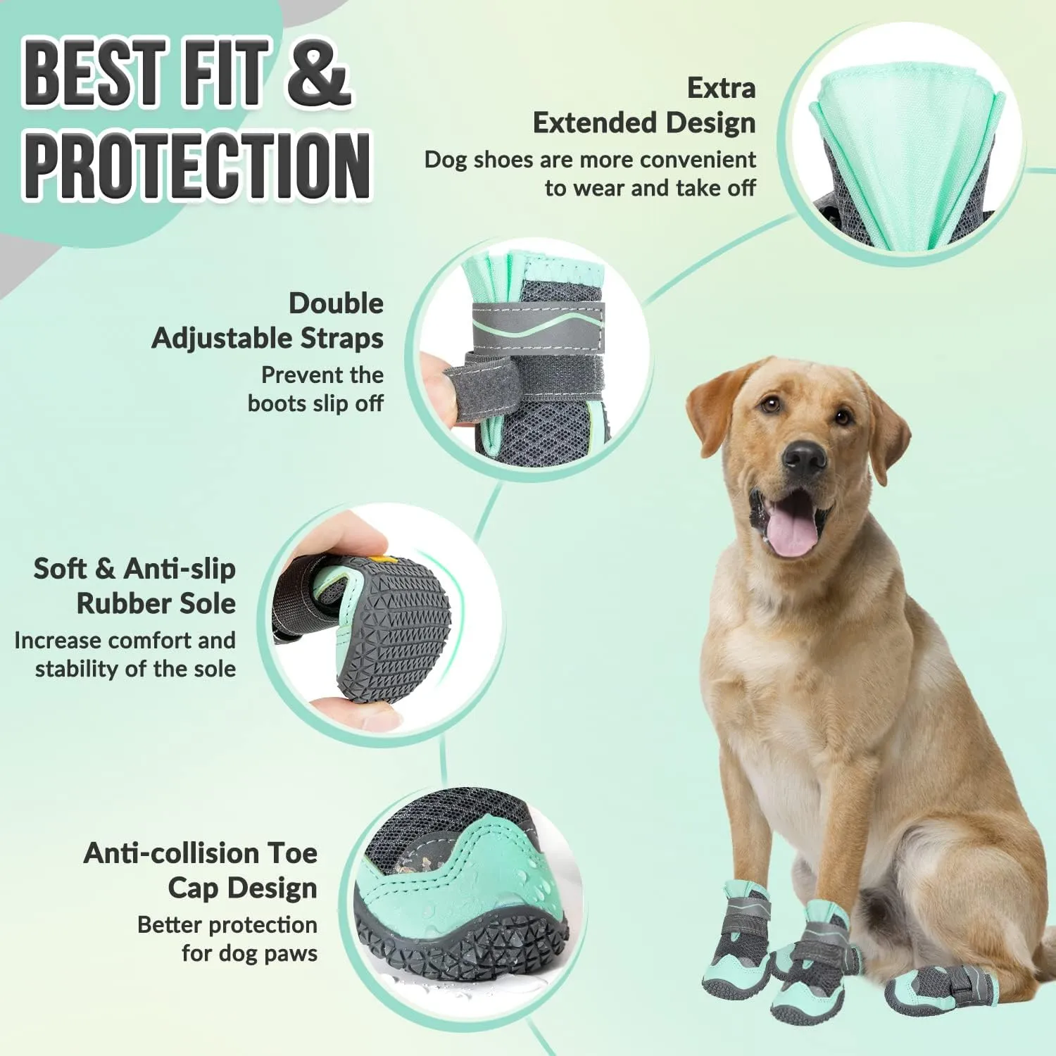 SlowTon Dog Shoes for Large Small Medium Dogs - Breathable Dog Boots for Summer Hot Pavement, Paw Protector for Outdoor Walking Winter Snow, Anti-Slip Rubber Dog Booties for Hardwood Floor (GR GY, 2)