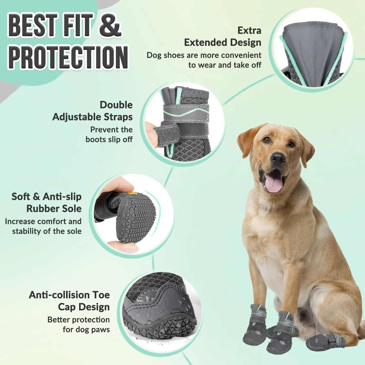 SlowTon Dog Shoes for Large Small Medium Dogs - Breathable Dog Boots for Summer Hot Pavement, Paw Protector for Outdoor Walking Winter Snow, Anti-Slip Rubber Dog Booties for Hardwood Floor (GY, 5)