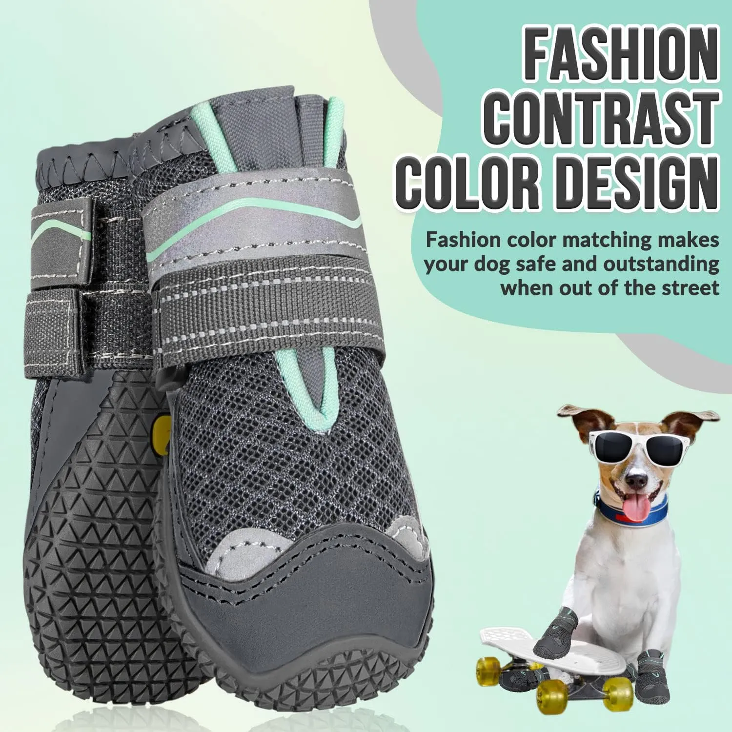 SlowTon Dog Shoes for Large Small Medium Dogs - Breathable Dog Boots for Summer Hot Pavement, Paw Protector for Outdoor Walking Winter Snow, Anti-Slip Rubber Dog Booties for Hardwood Floor (GY, 5)