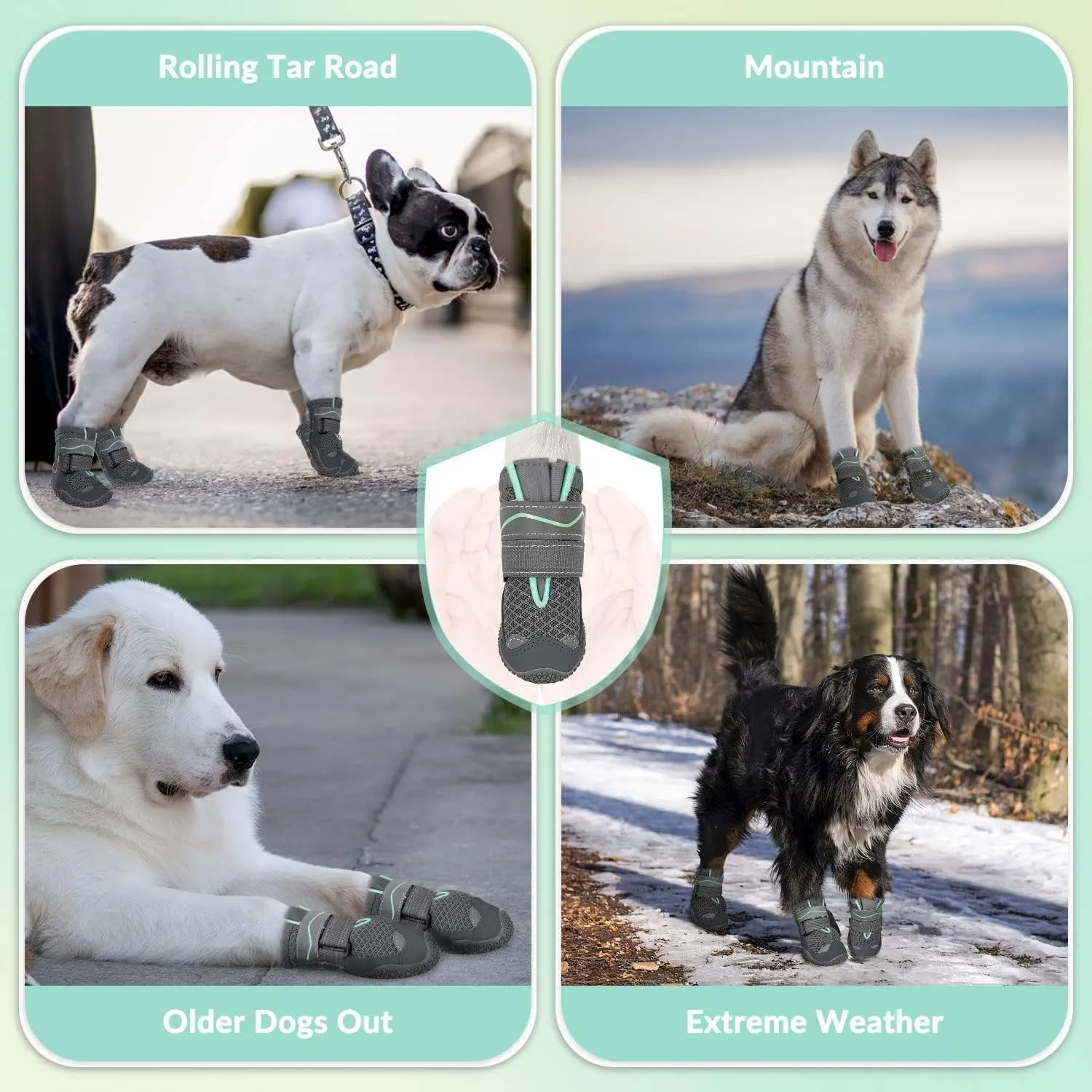 SlowTon Dog Shoes for Large Small Medium Dogs - Breathable Dog Boots for Summer Hot Pavement, Paw Protector for Outdoor Walking Winter Snow, Anti-Slip Rubber Dog Booties for Hardwood Floor (GY, 5)