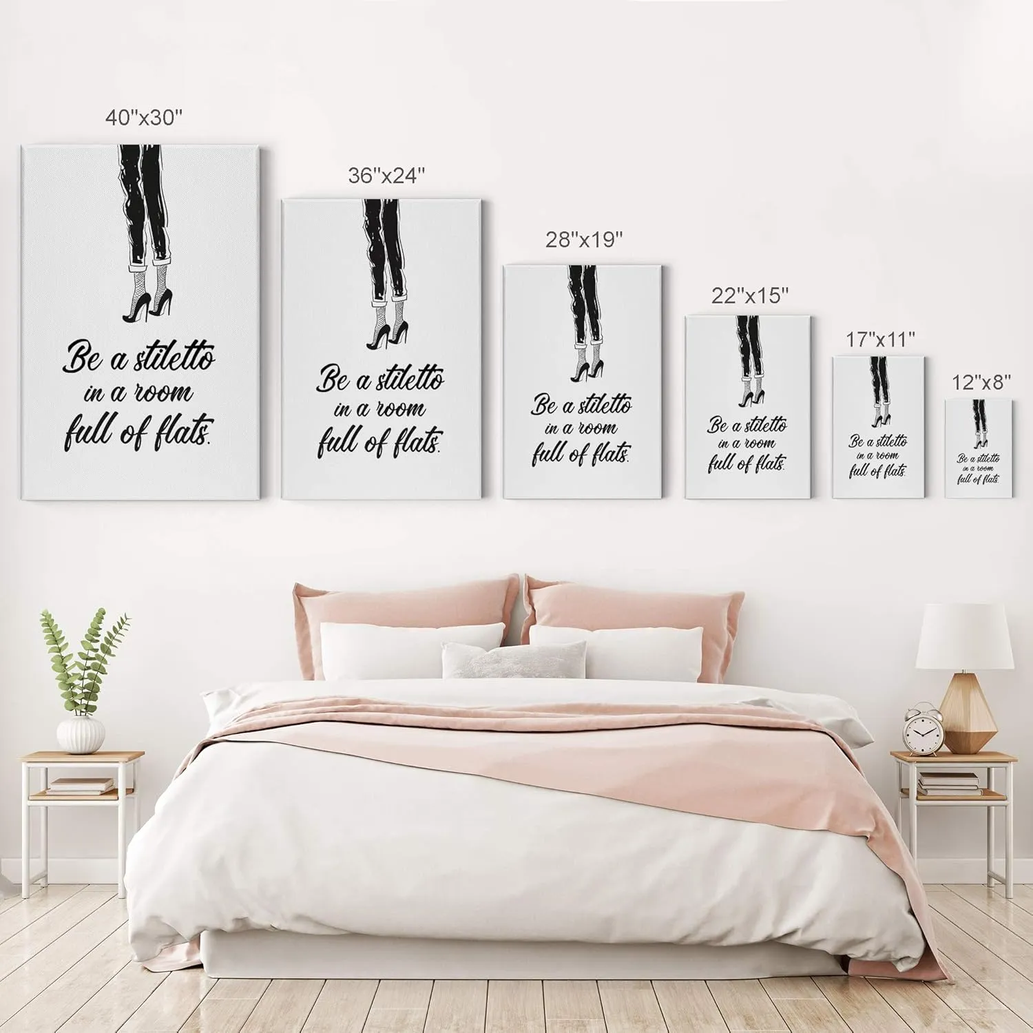 Smile Art Design Be a Stiletto in a Room Full of Flats Black High Heels Sketch Glam Fashion Canvas Print Wall Art Bathroom Girls Room Women Dorm Bedroom Living Room Wall Decor Ready to Hang 17x11