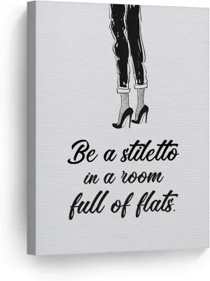 Smile Art Design Be a Stiletto in a Room Full of Flats Black High Heels Sketch Glam Fashion Canvas Print Wall Art Bathroom Girls Room Women Dorm Bedroom Living Room Wall Decor Ready to Hang 17x11