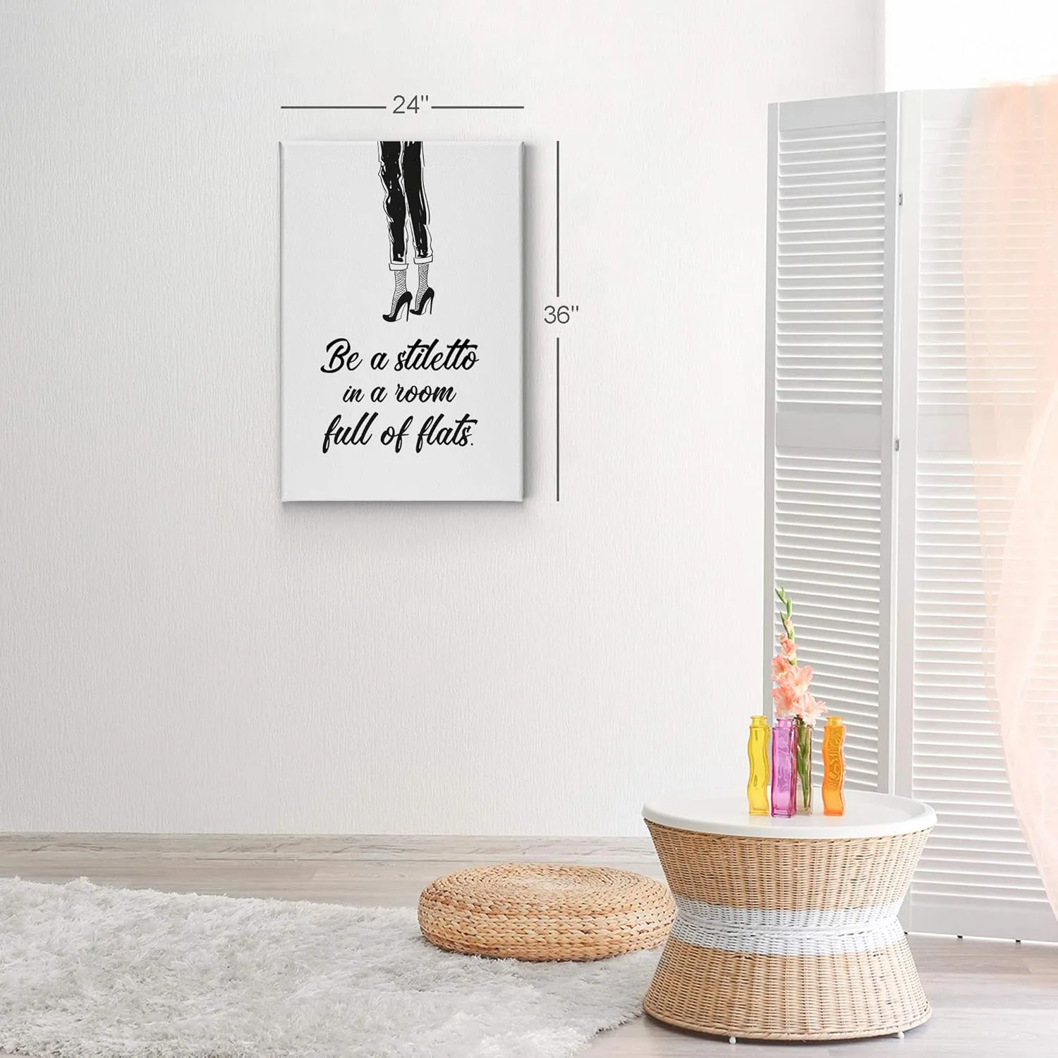 Smile Art Design Be a Stiletto in a Room Full of Flats Black High Heels Sketch Glam Fashion Canvas Print Wall Art Bathroom Girls Room Women Dorm Bedroom Living Room Wall Decor Ready to Hang 17x11