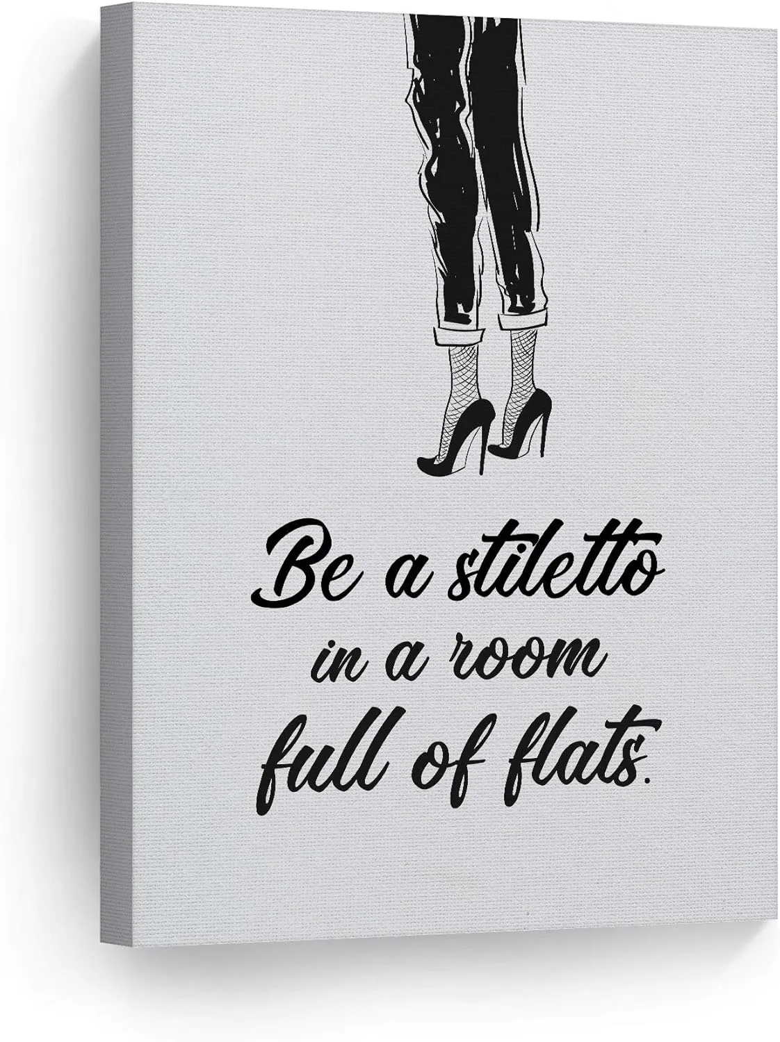 Smile Art Design Be a Stiletto in a Room Full of Flats Black High Heels Sketch Glam Fashion Canvas Print Wall Art Bathroom Girls Room Women Dorm Bedroom Living Room Wall Decor Ready to Hang 17x11
