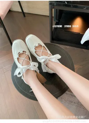 Sneakerina Ballet Sneaker Shoes Bow Tennis & Racquet Sport Flats Women Girls - Kawaii Cute Casual Comfortable Walking Lightweight Running Soft Y2K Retro Non Slip Elegant Athleisure Trending Fashion