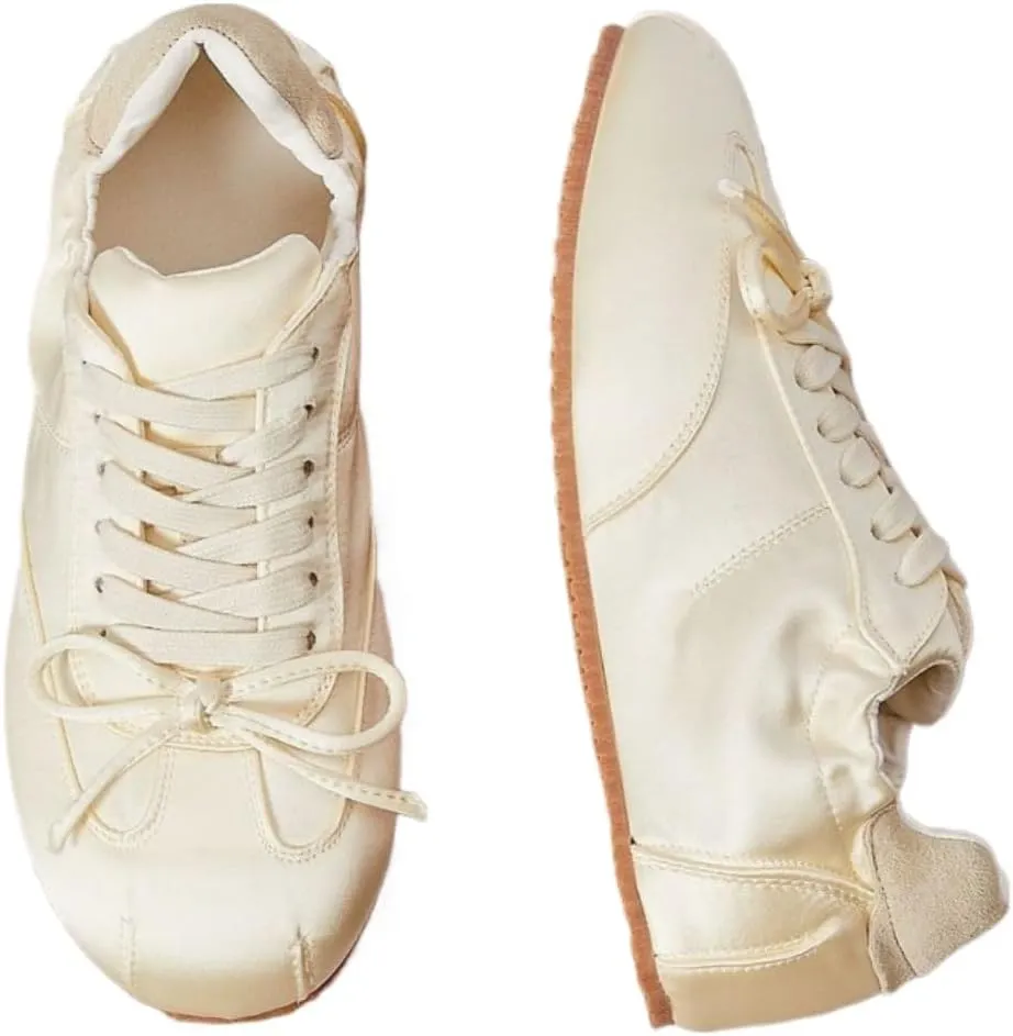 Sneakerina Ballet Sneaker Shoes For Women Girls Flats Cute Casual Lightweight Running Soft with Bow Decorated - Y2K Retro Non Slip Tennis & Racquet Sport Preppy Elegant Athleisure Comfortable Walking