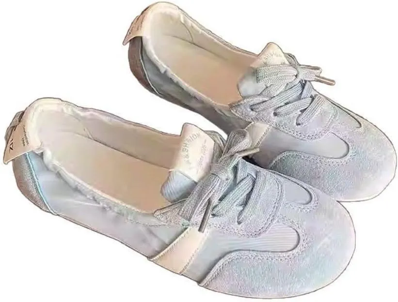 Sneakerina Satin Ballet Sneakers for Women Cute Ballerina Sneakers Flat Kawaii Y2K Retro Lightweight Round Toes Non-Slip Lace-Up Slip on Comfort Dress Shoes Preppy Back To School Gifts for Girls Teens