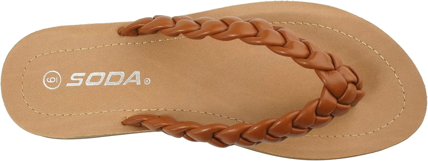 Soda STILL ~ Women Casual Comfort Braided Flip Flops Flat Fashion Thong Sandal