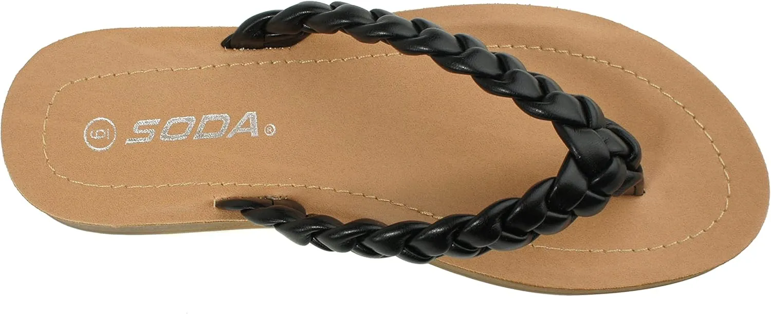 Soda STILL ~ Women Casual Comfort Braided Flip Flops Flat Fashion Thong Sandal