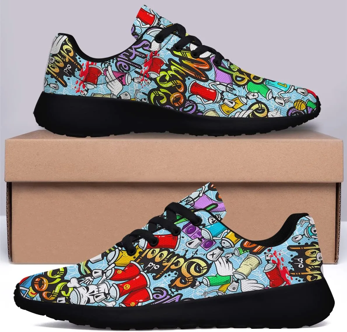 Sonzj-II Graffiti Shoes,Unisex Adult Cool Urban Funky Street Art Running Sneakers,Trippy Psychedelic Tennis Shoes