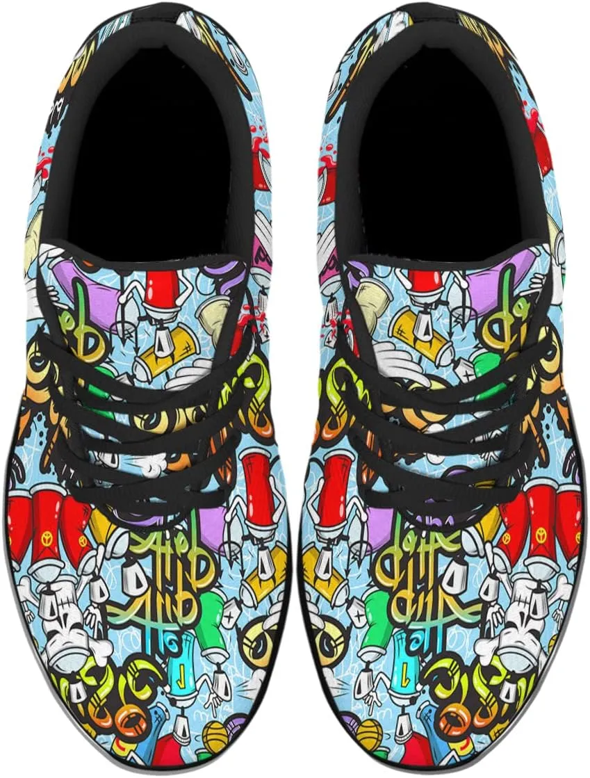 Sonzj-II Graffiti Shoes,Unisex Adult Cool Urban Funky Street Art Running Sneakers,Trippy Psychedelic Tennis Shoes
